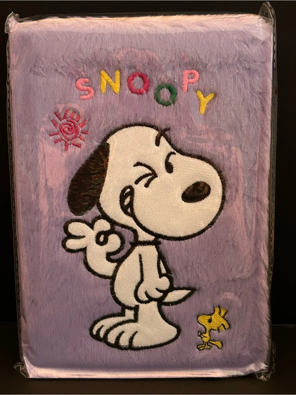 Peanuts Purple Fuzzy Snoopy Winking Notebook for School with Woodstock Brand New